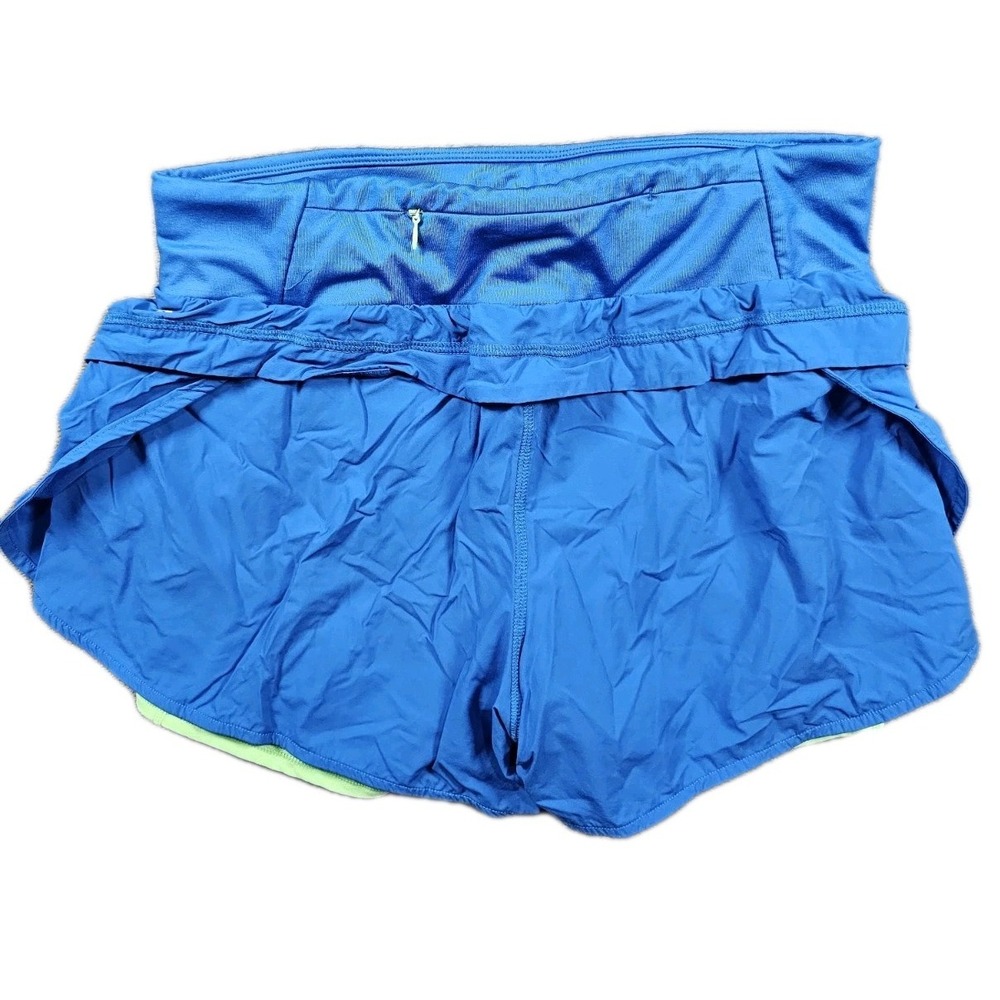 Fabletics Womens Running Shorts Medium‎ Blue Neon Green 2-in-1 Lined Zip Pocket